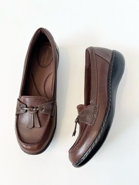 Clarks Ashland Bubble slip on leather loafers in brown Size 8 Preppy Comfort